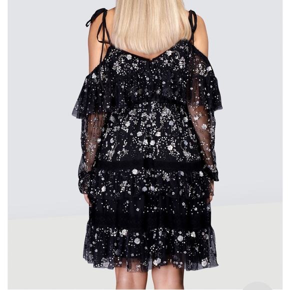 Needle & Thread Supernova Tiered Ruffle Embellished Dress Black Size 6 - Picture 4 of 14